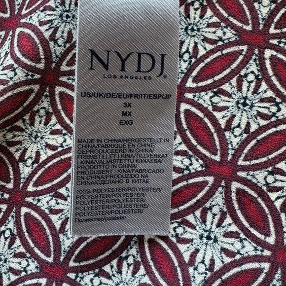 NYDJ Plus Womens Mixed Print Peasant Top in Maroon & Black Graphic Print Size 3X - Picture 7 of 12